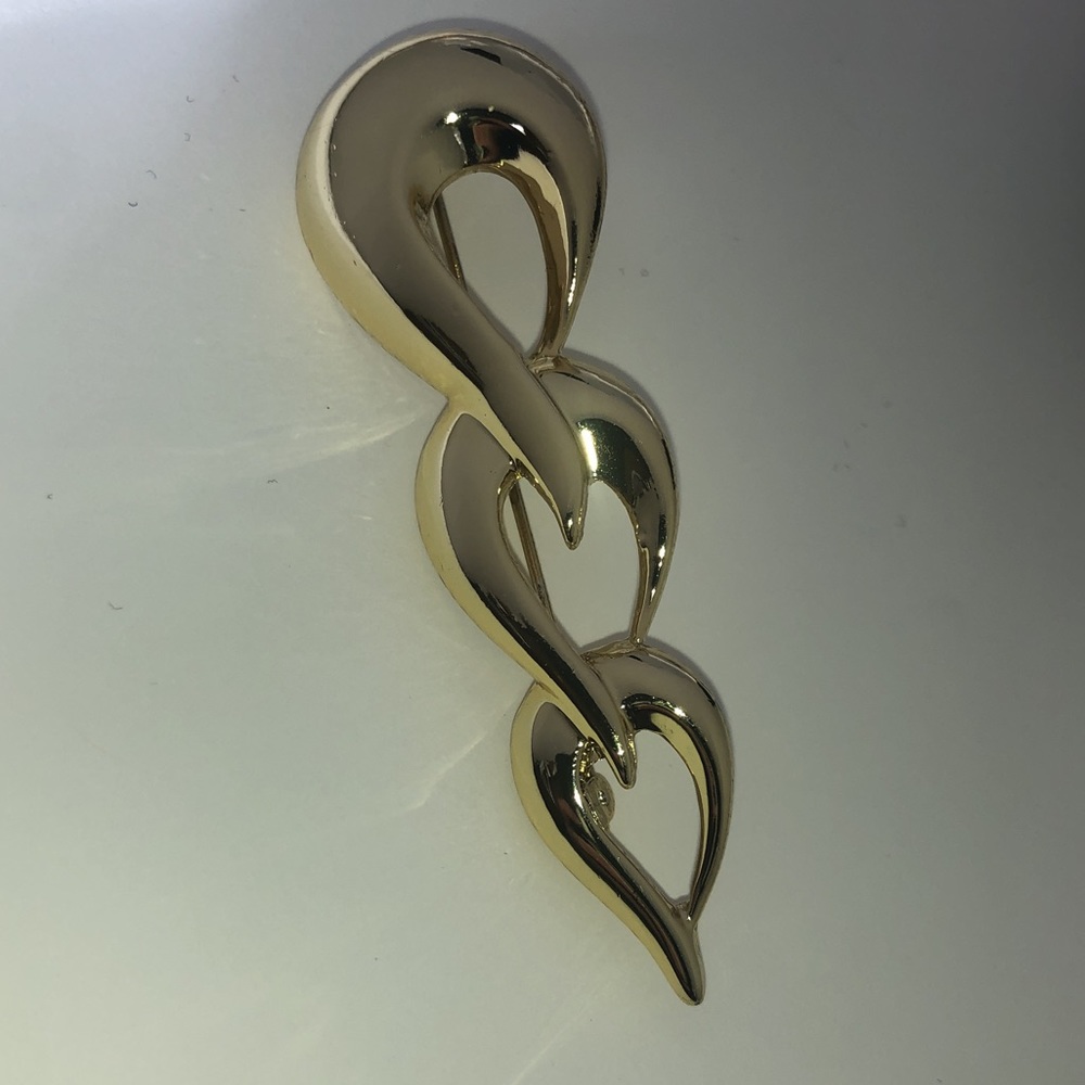 Gold Brooch Pin Vintage Large Modern Swirl for scarf, bag, sweater, coat, jacket